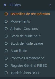 Trackdéchets Menu Fluides Bouteilles de récupération de fluide frigorigène sur Organ'Ice